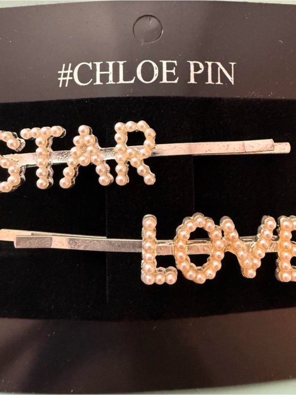 Chloe Kids Pink Pearl STAR & LOVE Hair Pins on Gold-Tone Clips